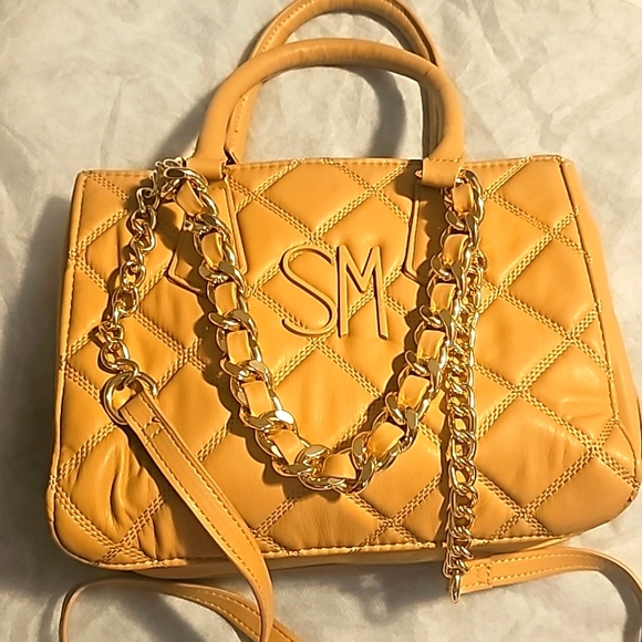 Steve Madden SM Logo Plaque Satchel, Taupe, Handles, Zip Closure - Picture 1 of 11